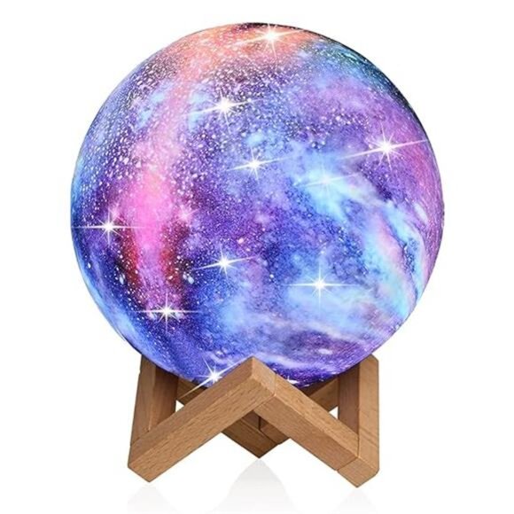 Moon Lamp Kids Night Light Galaxy Lamp - 16 Colors Moon Light with Wood Stand - Picture 8 of 8